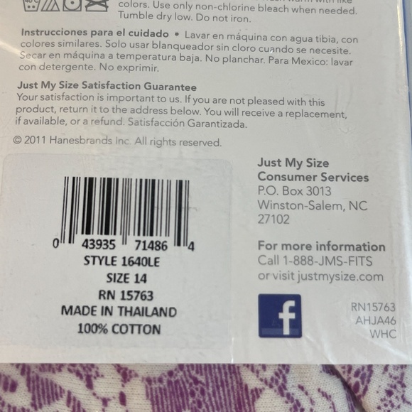 JMS Just My Size Lace Effects Cotton Briefs 5 Pack Underwear Panties Plus Sz 14 - Picture 13 of 13